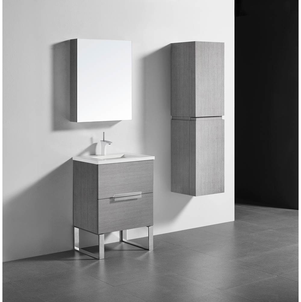 Madeli Soho 24''. Ash Grey, Free Standing Cabinet, Brushed Nickel Handles (X2), C-Base (X1), 23-5/8''X18''X33-1/2''
