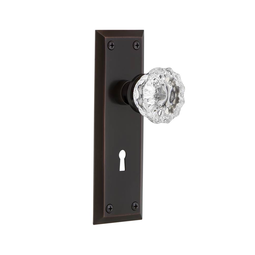 Nostalgic Warehouse Nostalgic Warehouse New York Plate with Keyhole Double Dummy Crystal Glass Door Knob in Timeless Bronze