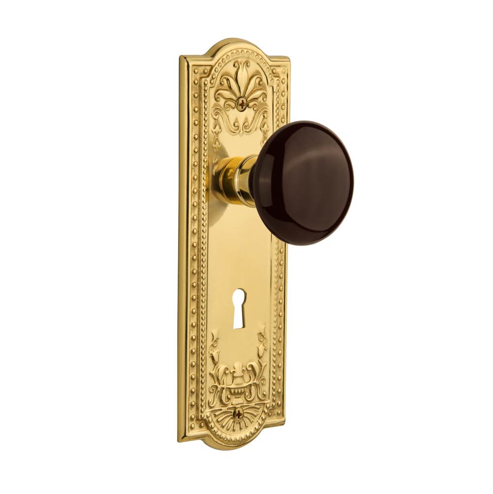 Nostalgic Warehouse Nostalgic Warehouse Meadows Plate with Keyhole Passage Brown Porcelain Door Knob in Unlacquered Brass
