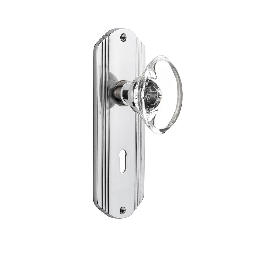 Nostalgic Warehouse Nostalgic Warehouse Deco Plate with Keyhole Privacy Oval Clear Crystal Glass Door Knob in Bright Chrome