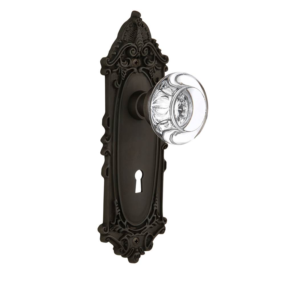 Nostalgic Warehouse Nostalgic Warehouse Victorian Plate with Keyhole Passage Round Clear Crystal Glass Door Knob in Oil-Rubbed Bronze