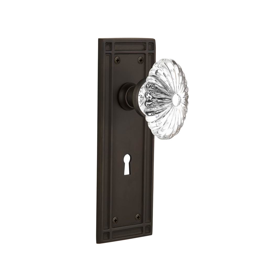 Nostalgic Warehouse Nostalgic Warehouse Mission Plate with Keyhole Passage Oval Fluted Crystal Glass Door Knob in Oil-Rubbed Bronze