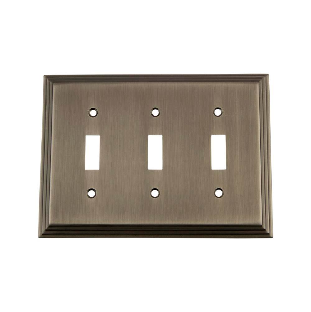Nostalgic Warehouse Nostalgic Warehouse Deco Switch Plate with Triple Toggle in Antique Pewter