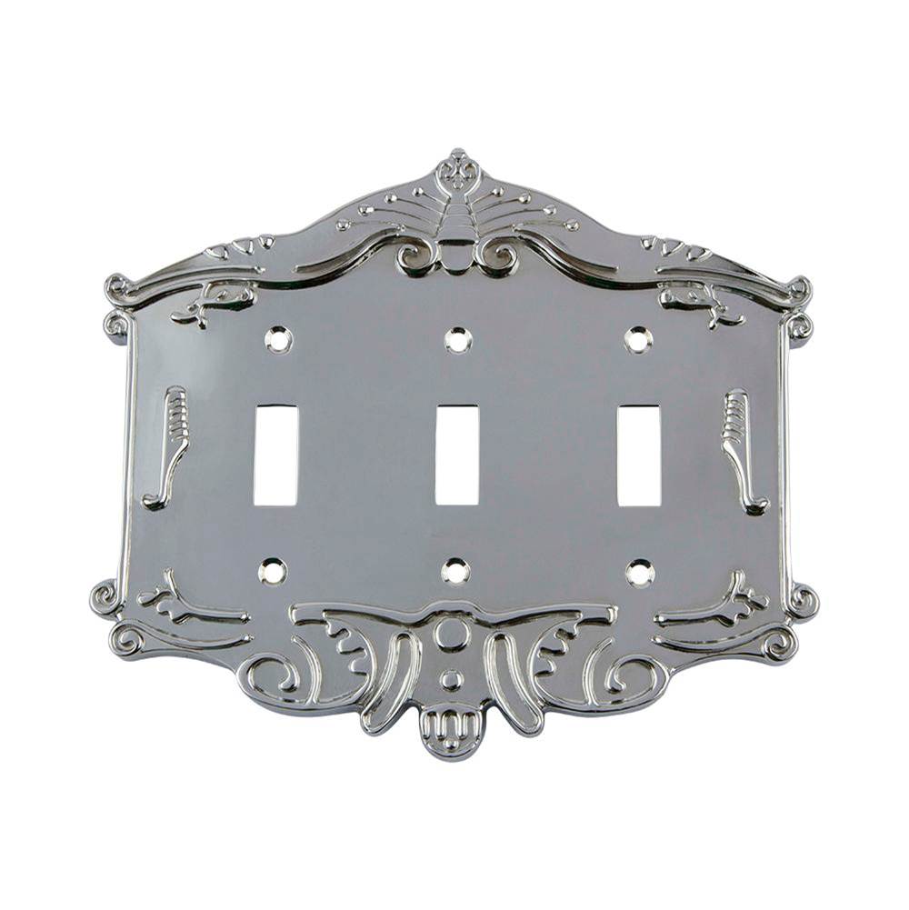 Nostalgic Warehouse Nostalgic Warehouse Victorian Switch Plate with Triple Toggle in Bright Chrome