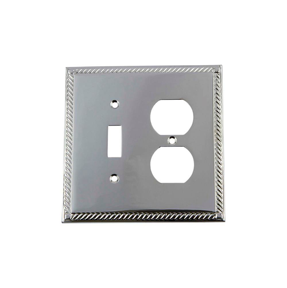 Nostalgic Warehouse Nostalgic Warehouse Rope Switch Plate with Toggle and Outlet in Bright Chrome