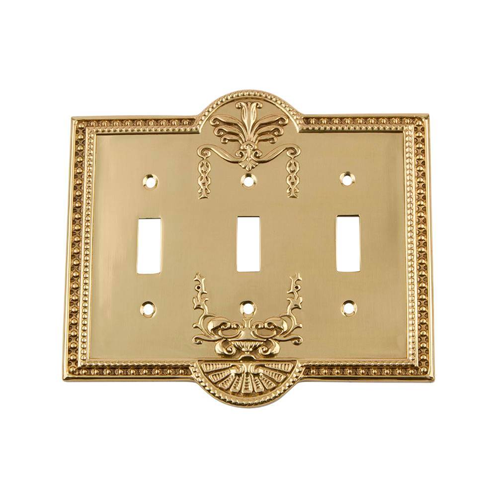 Nostalgic Warehouse Nostalgic Warehouse Meadows Switch Plate with Triple Toggle in Unlacquered Brass