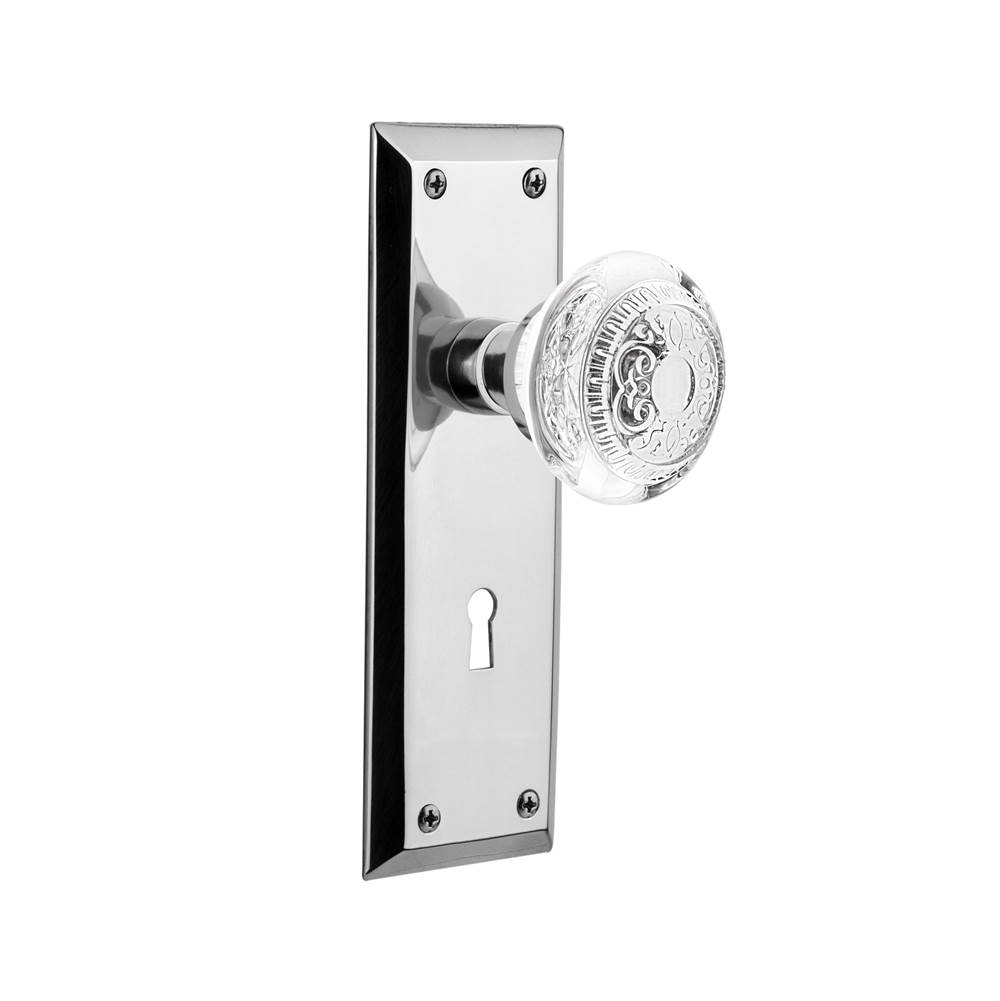 Nostalgic Warehouse Nostalgic Warehouse New York Plate Privacy with Keyhole Crystal Egg & Dart Knob in Bright Chrome