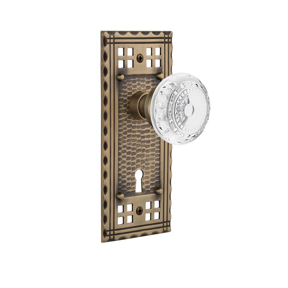 Nostalgic Warehouse Nostalgic Warehouse Craftsman Plate Privacy with Keyhole Crystal Meadows Knob in Antique Brass