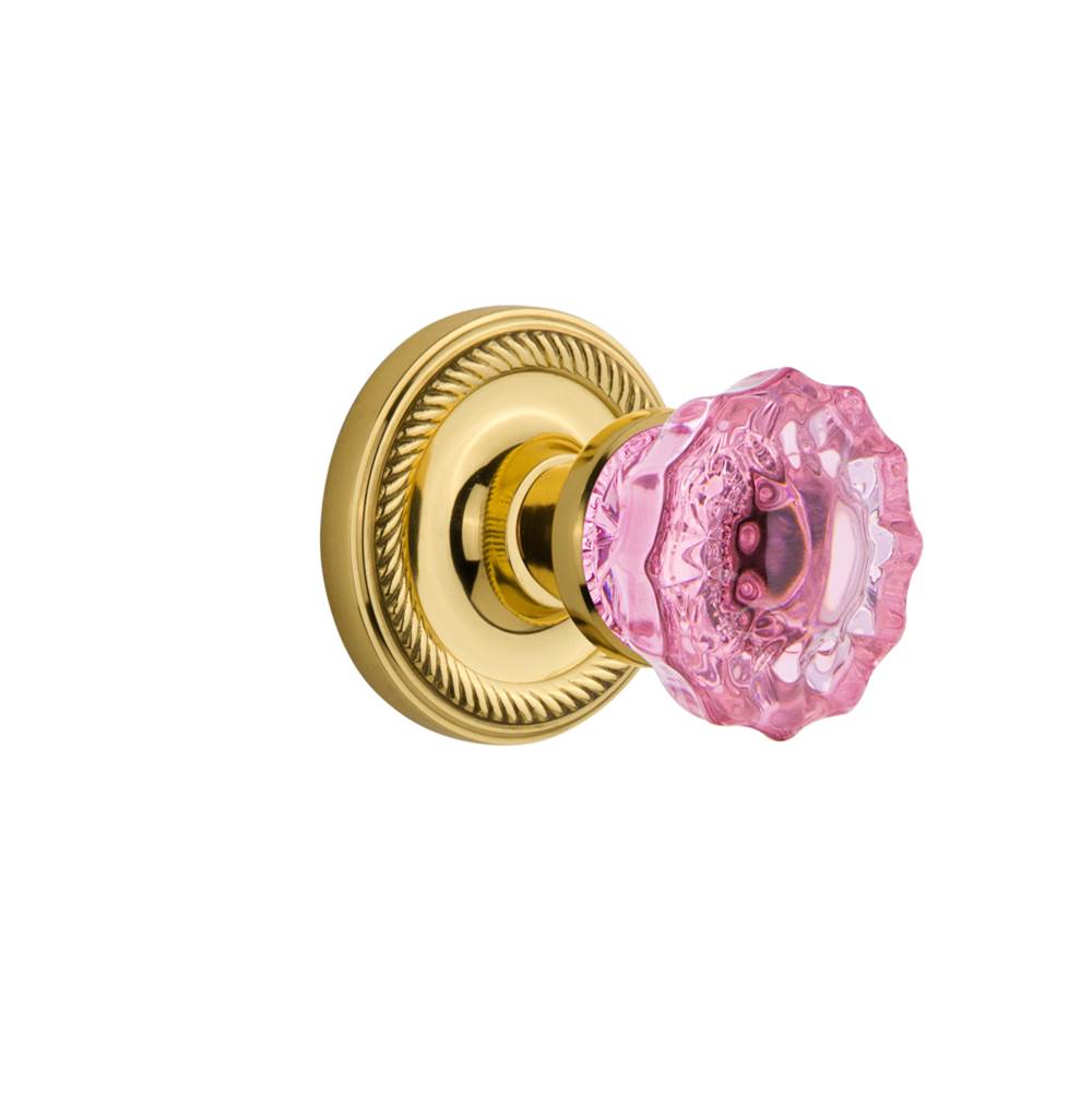 Nostalgic Warehouse Nostalgic Warehouse Rope Rosette Passage Crystal Pink Glass Door Knob in Polished Brass