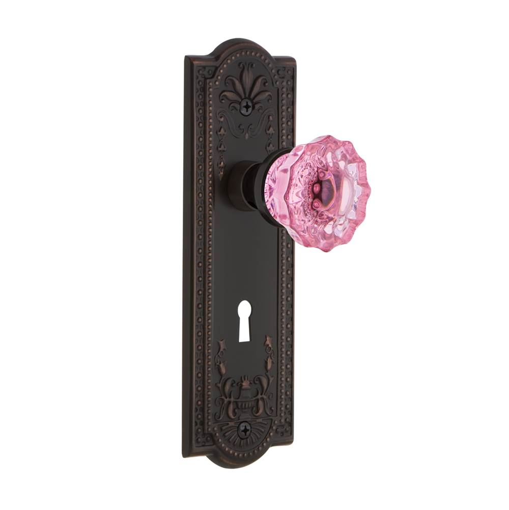 Nostalgic Warehouse Nostalgic Warehouse Meadows Plate with Keyhole Privacy Crystal Pink Glass Door Knob in Timeless Bronze