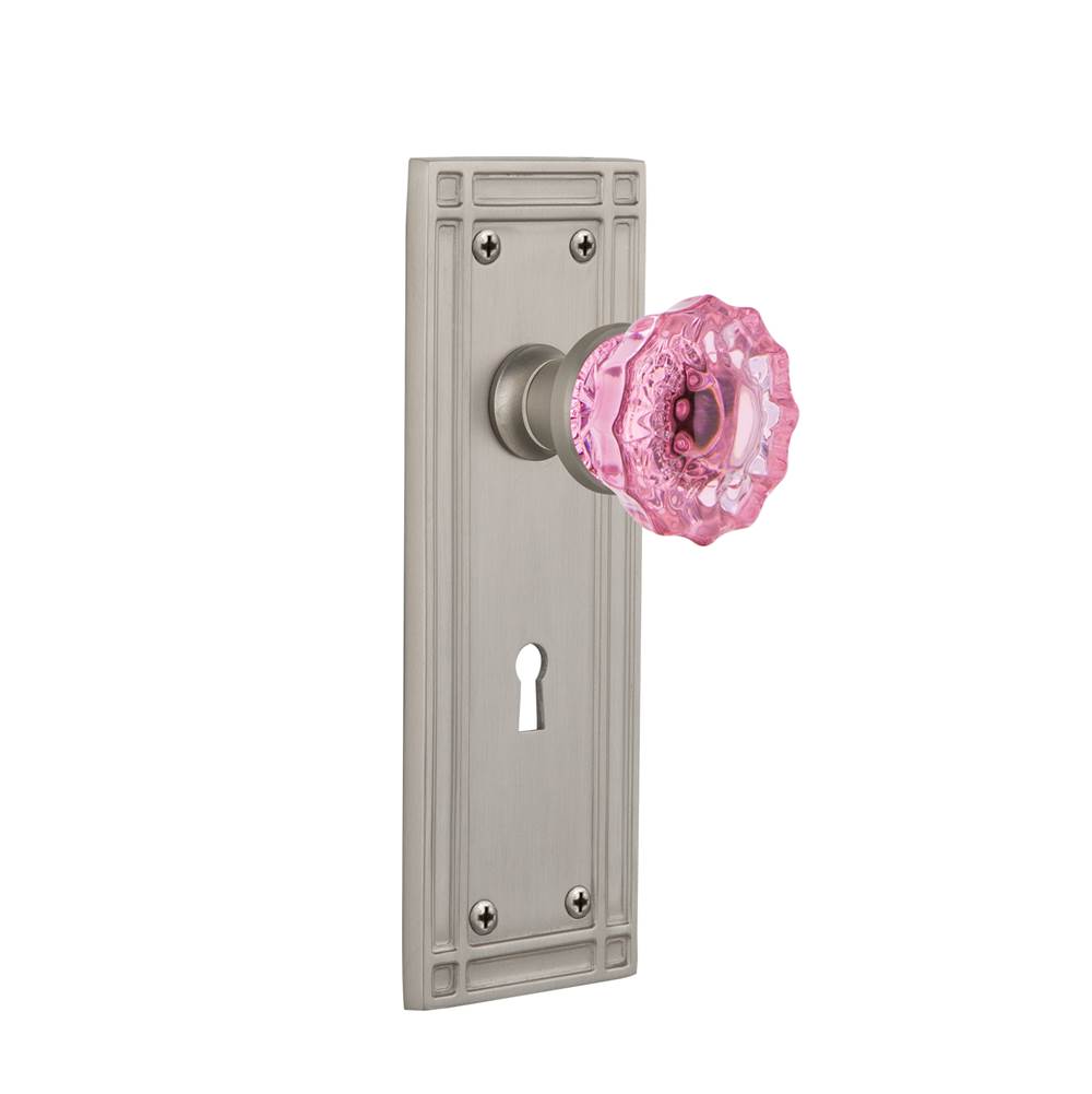 Nostalgic Warehouse Nostalgic Warehouse Mission Plate with Keyhole Privacy Crystal Pink Glass Door Knob in Satin Nickel