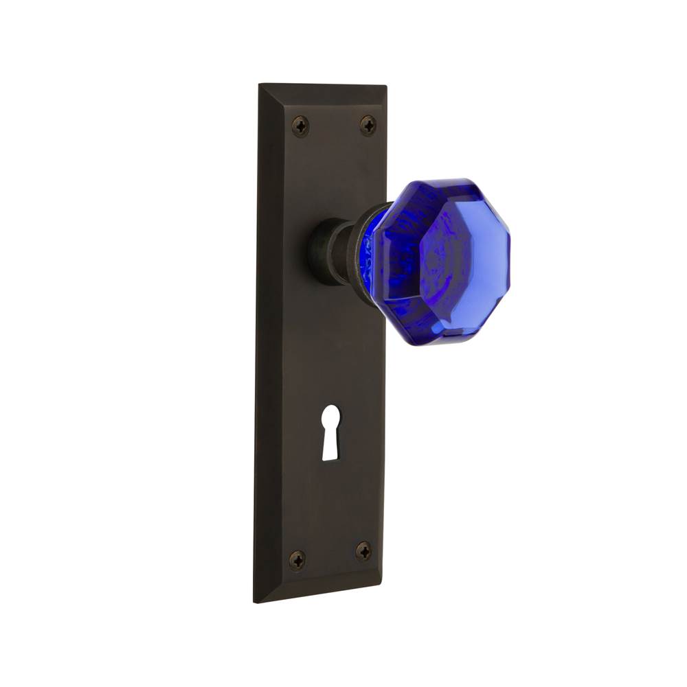 Nostalgic Warehouse Nostalgic Warehouse New York Plate with Keyhole Privacy Waldorf Cobalt Door Knob in Oil-Rubbed Bronze