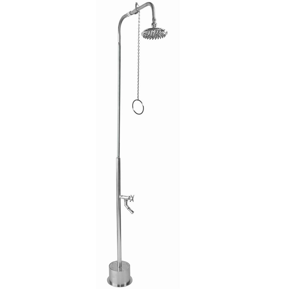 Outdoor Shower Free Standing Single Supply Shower - Pull Chain Valve, 8'' Shower Head, Cross Handle Foot Shower