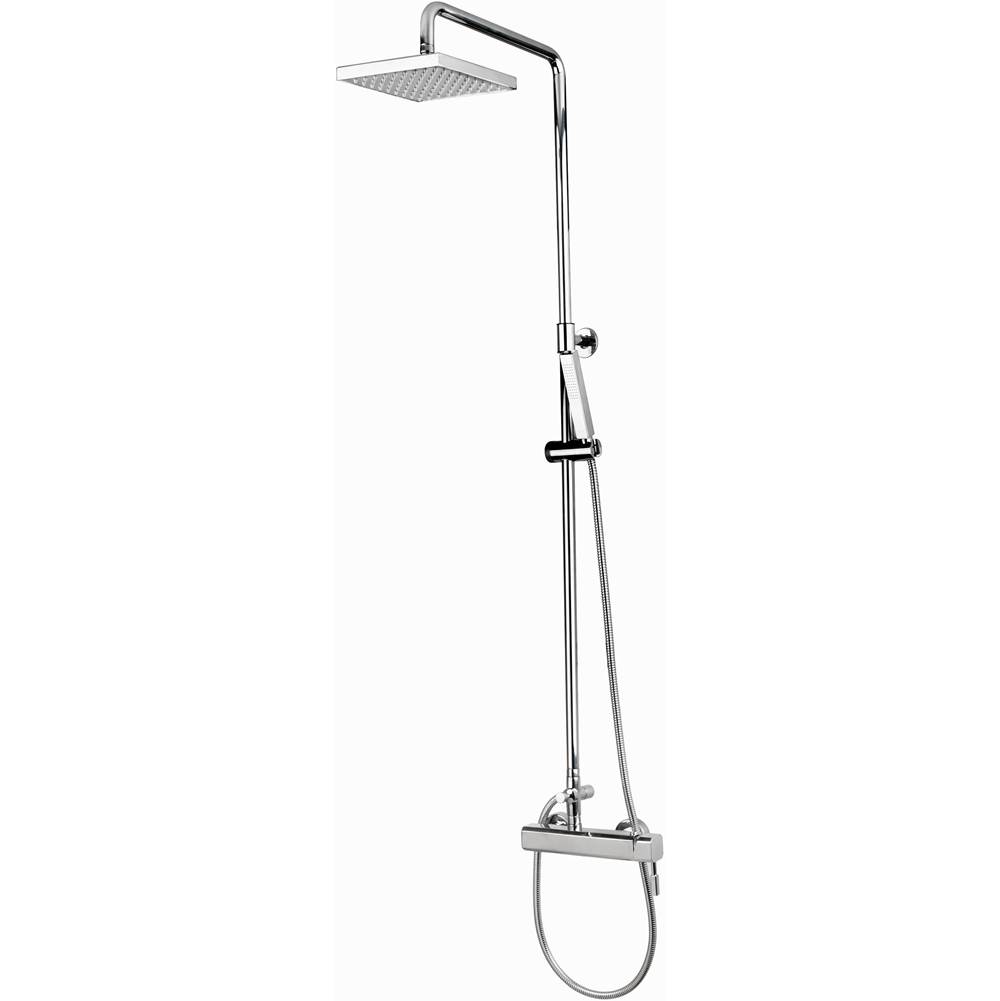 Outdoor Shower Wall Mount Hot & Cold Shower - ''Harmony'' Lever Handle Valve, 8'' Square Shower Head, Hand Spray & Hose