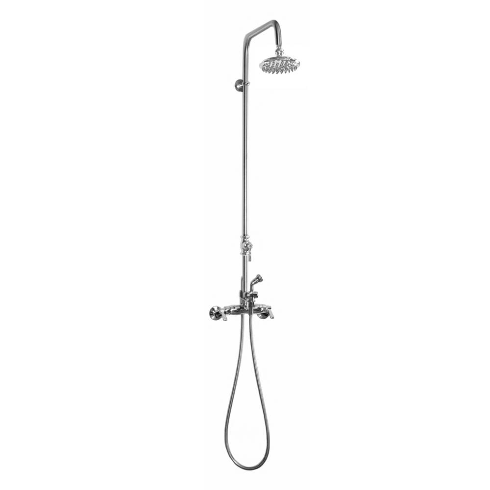 Outdoor Shower Wall Mount Hot & Cold Shower - ADA Lever Handle Valve, 6'' Shower Head, Hand Spray & Hose - Stainless Steel