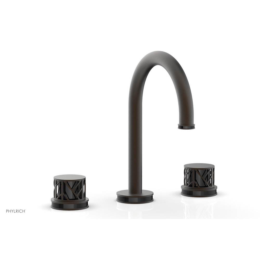 Phylrich Antique Bronze Jolie Widespread Lavatory Faucet With Gooseneck Spout, Round Cutaway Handles, And Black Accents - 1.2GPM