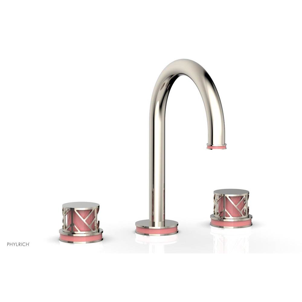 Phylrich French Brass (Living Finish) Jolie Widespread Lavatory Faucet With Gooseneck Spout, Round Cutaway Handles, And Pink Accents - 1.2GPM