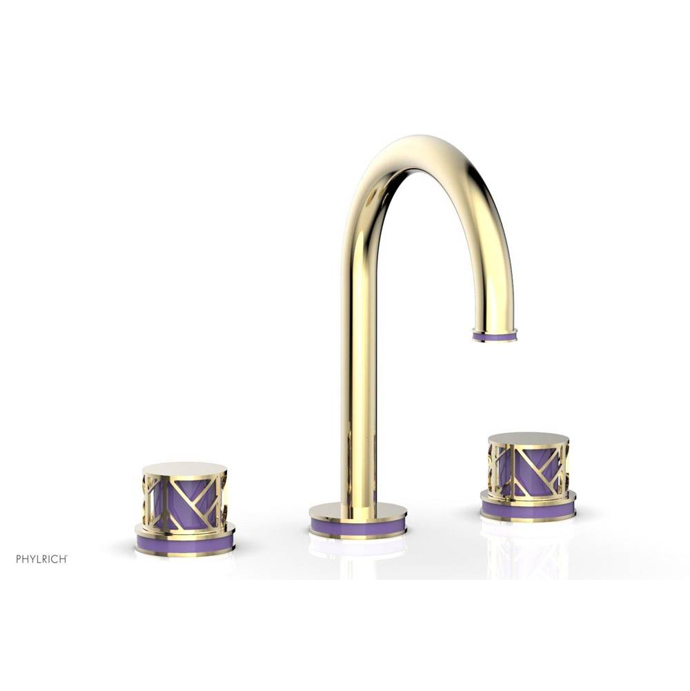 Phylrich Burnished Nickel Jolie Widespread Lavatory Faucet With Gooseneck Spout, Round Cutaway Handles, And Purple Accents - 1.2GPM