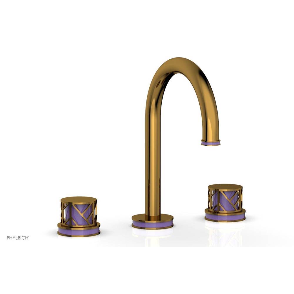 Phylrich Polished Gold Jolie Widespread Lavatory Faucet With Gooseneck Spout, Round Cutaway Handles, And Purple Accents - 1.2GPM