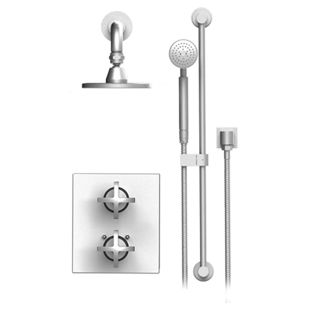 Rubinet Temperature Control Shower With Two Way Diverter & Shut-Off, Hand Held Shower, Bar, Integral Supply & Fixed Shower Head & Arm, 5'' Wall Mount Trim Onl