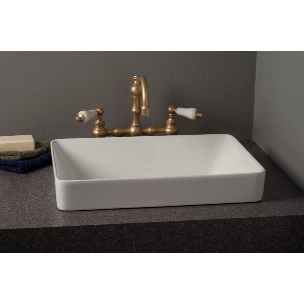 Strom Living Fireclay Rectangular Semi Drop-In Lavatory Sink, Gloss White, 20'' X 14'' X 3'', Bowl Depth 5''