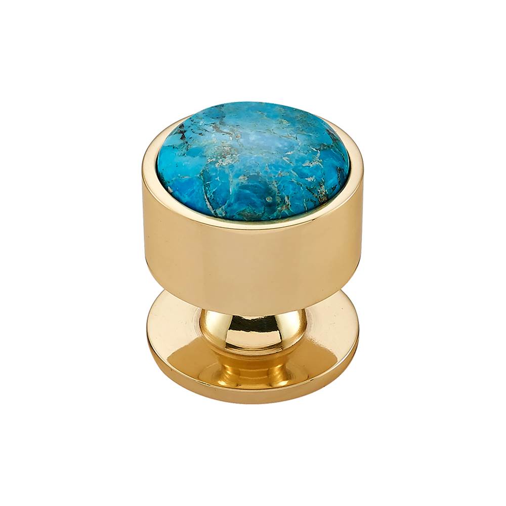 Vesta FireSky Mohave Turquoise Knob 1 3/8 Inch Polished Brass Base