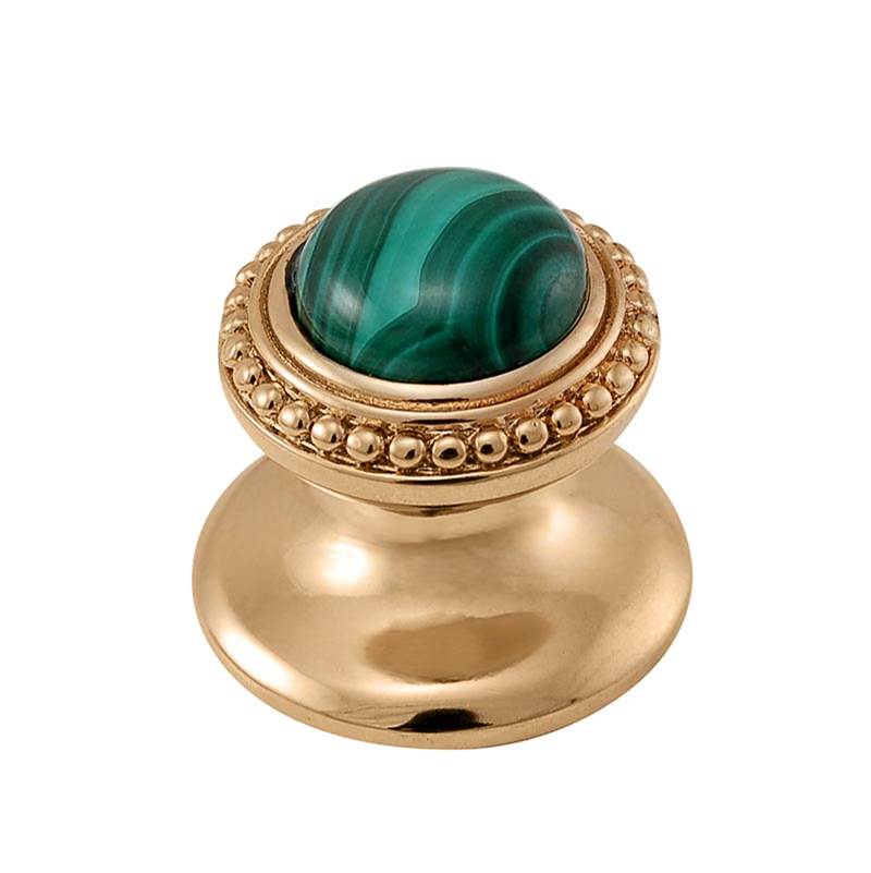 Vicenza Designs Gioiello, Knob, Small, Round, Stone Insert, Style 8, Malachite, Polished Gold