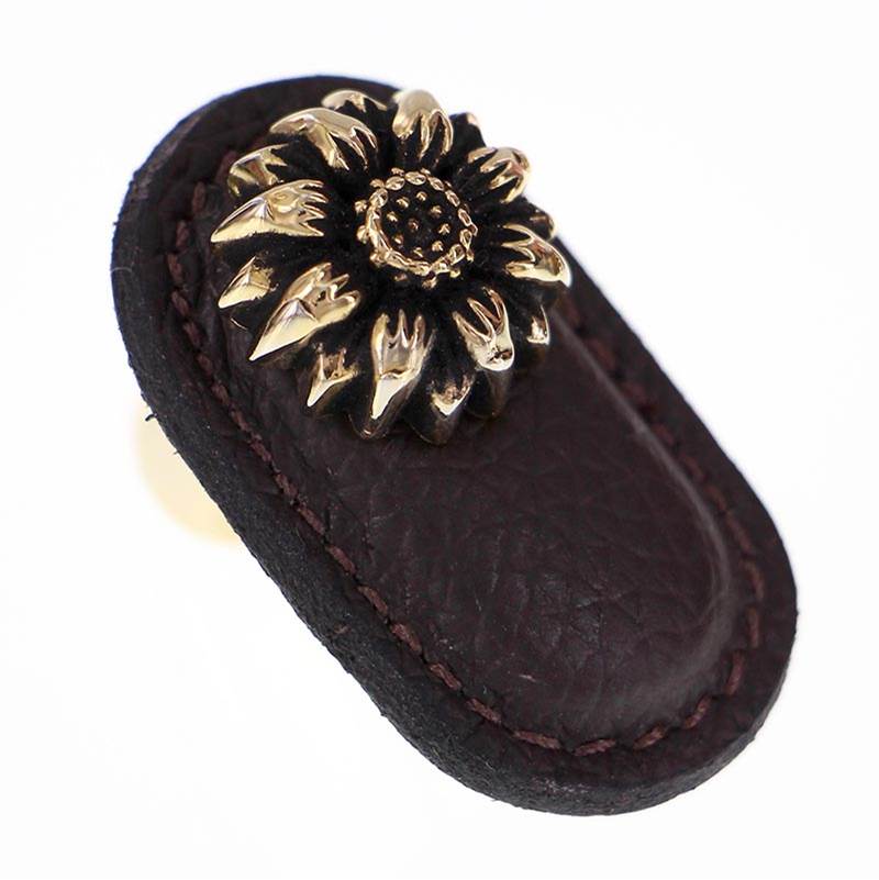 Vicenza Designs Carlotta, Knob, Large, Leather, Daisy, Brown, Antique Gold