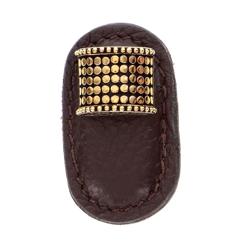 Vicenza Designs Tiziano, Knob, Large, Leather, Half-Cylindrical, Brown, Antique Gold