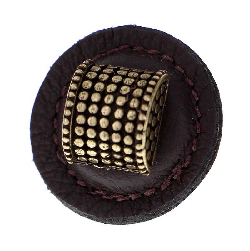 Vicenza Designs Tiziano, Knob, Large, Round Leather, Half-Cylindrical, Brown, Antique Brass