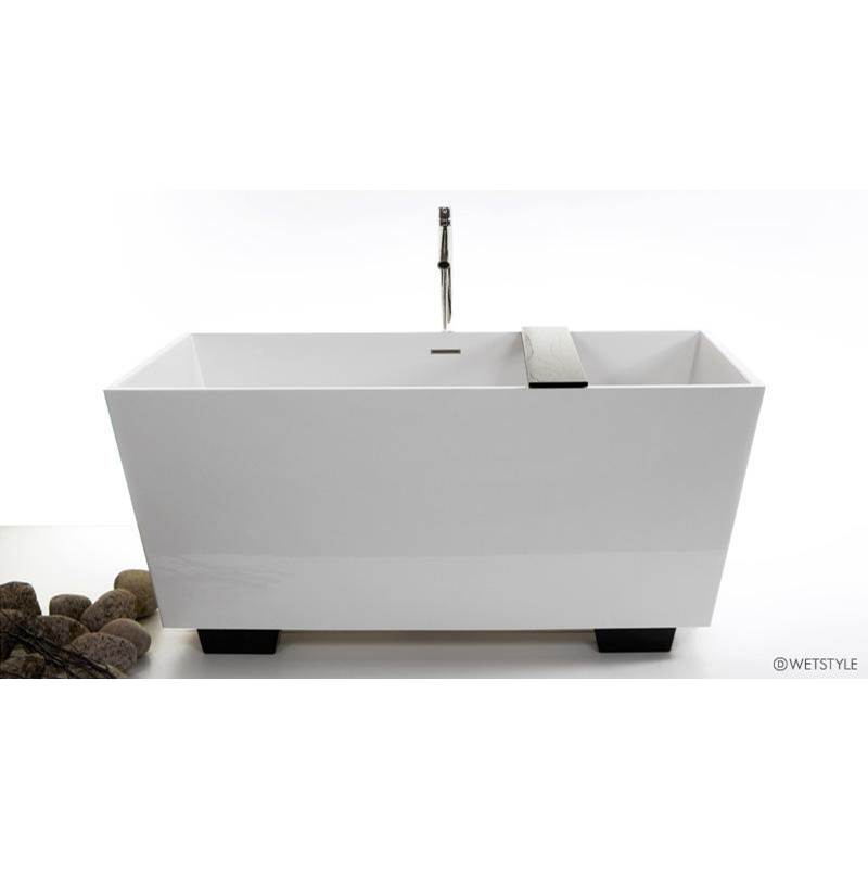 WETSTYLE Cube Bath 60 X 30 X 24.25 - Fs  - Built In Nt O/F & Bn Drain - Copper Conn - Wetmar Bio Feet Dark Brown - White True High Gloss