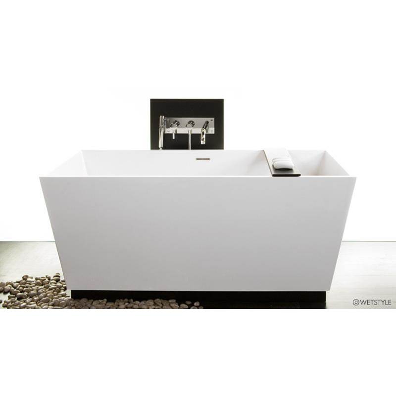 WETSTYLE Cube Bath 60 X 30 X 24 - Fs  - Built In Nt O/F & Pc Drain - Copper Conn - Wood Plinth Walnut Natural No Calico - White True High Gloss